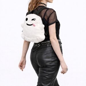 Plush White Winking Ghost Backpack - Casual Women's Bag